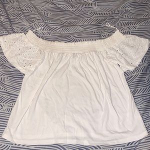 Express - smocked off the shoulder top w/ eyelet puff sleeves